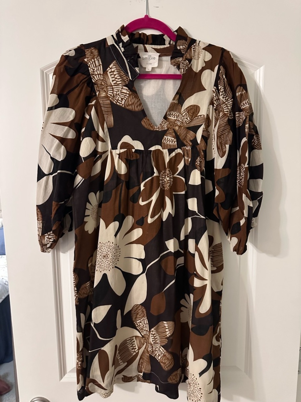 Umgee Brown Floral V-Neck Dress